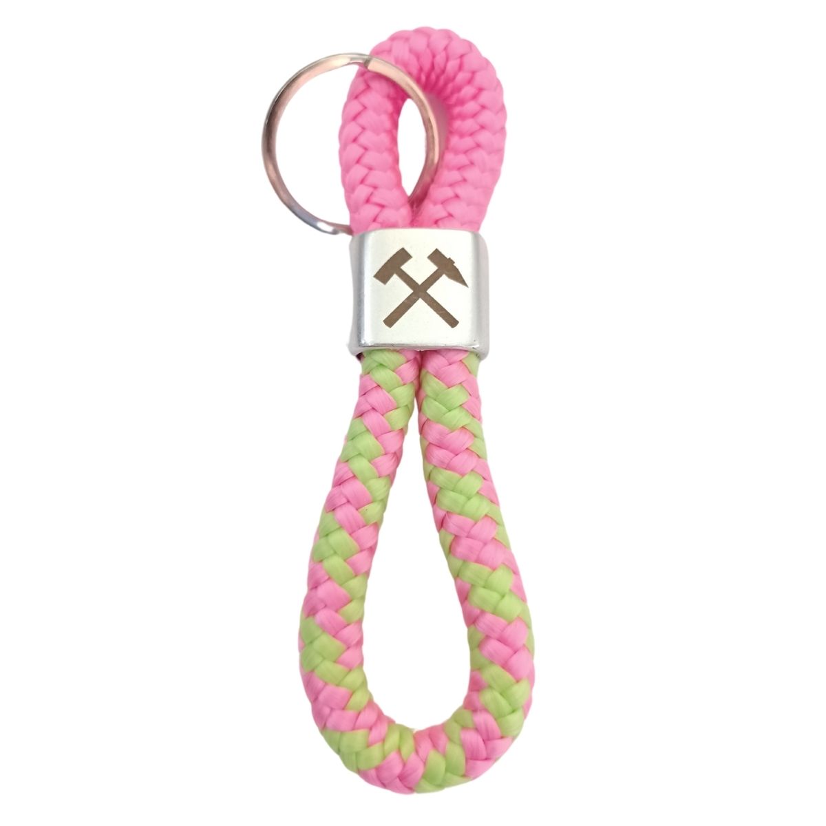 Segelseil Schlüsselanhänger, rosa / grün - Glück auf Symbol