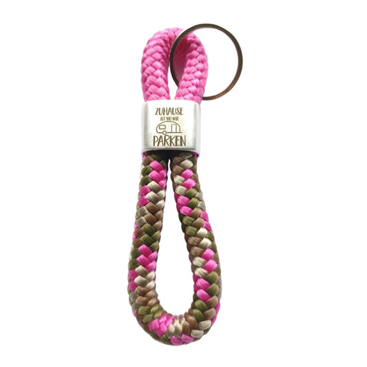 Segelseil 8er Schlüsselanhänger 10mm, rosa / braun- zuhause ist, wo wir parken