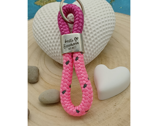 Segelseil 8er Schlüsselanhänger 10mm, beste Erzieherin der Welt pink