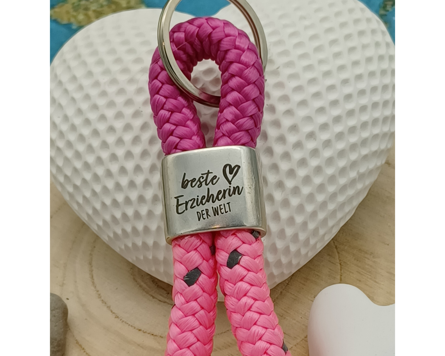 Segelseil 8er Schlüsselanhänger 10mm, beste Erzieherin der Welt pink