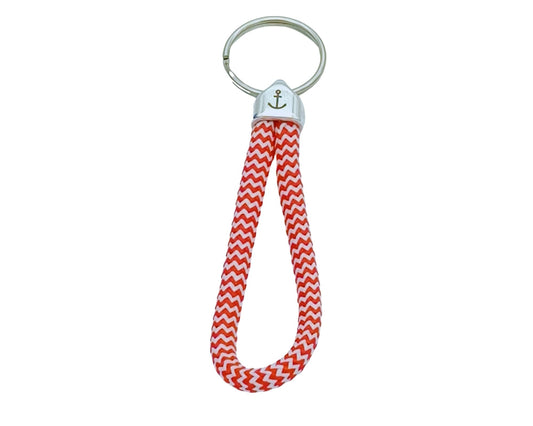 Segelseil Schlüsselanhänger 5mm Einfachschlaufe, rot weiß, Anker