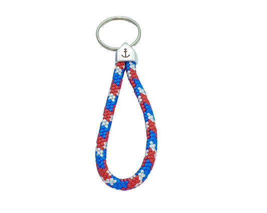 Segelseil Schlüsselanhänger 5mm Einfachschlaufe, rot weiß blau, Anker