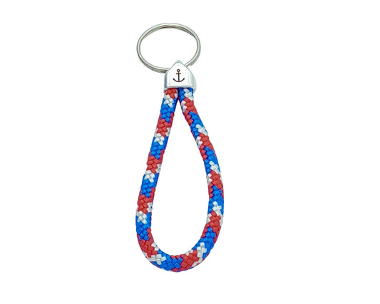 Segelseil Schlüsselanhänger 5mm Einfachschlaufe, rot weiß blau, Anker