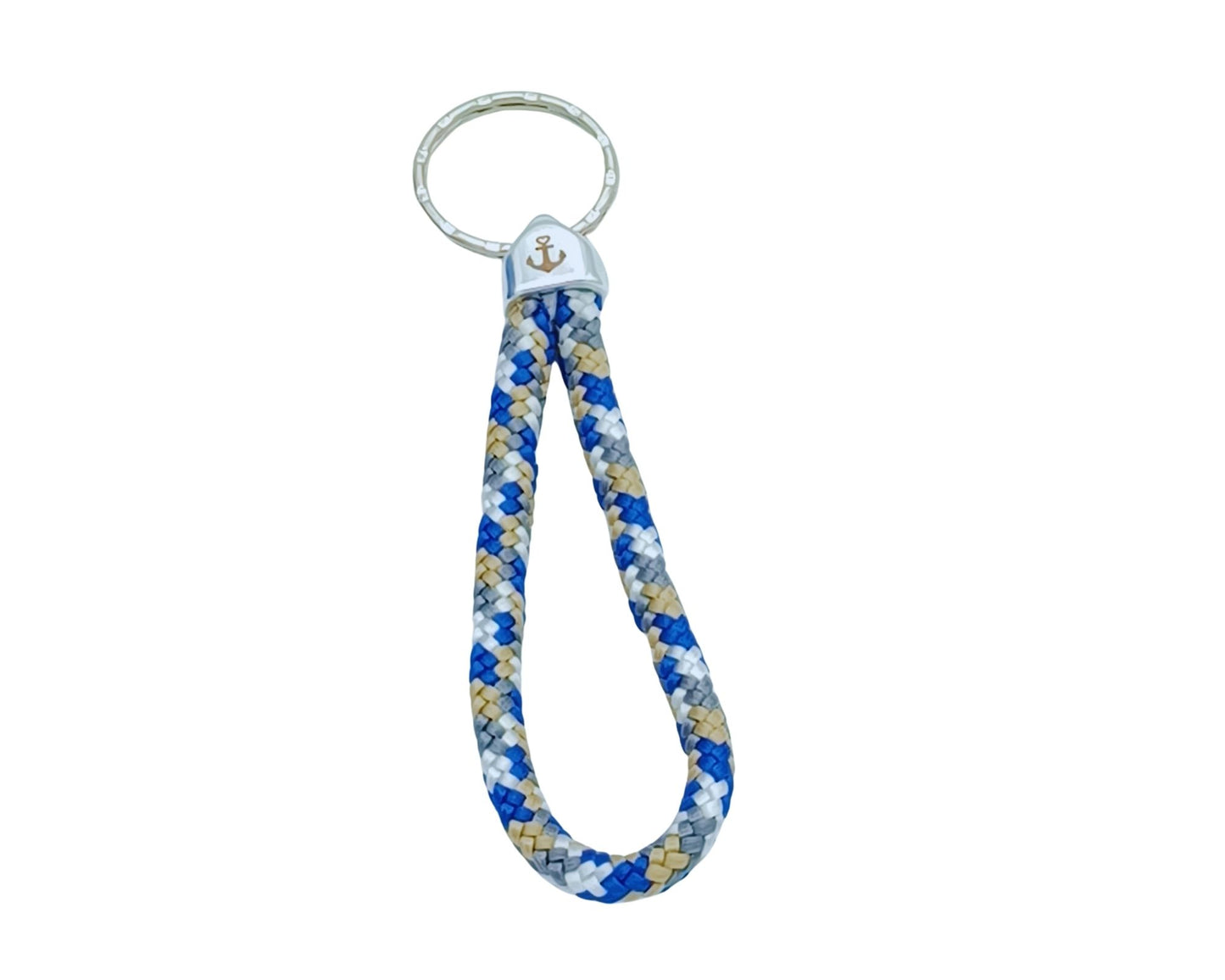 Segelseil Schlüsselanhänger 5mm Einfachschlaufe, braun weiß blau, Anker