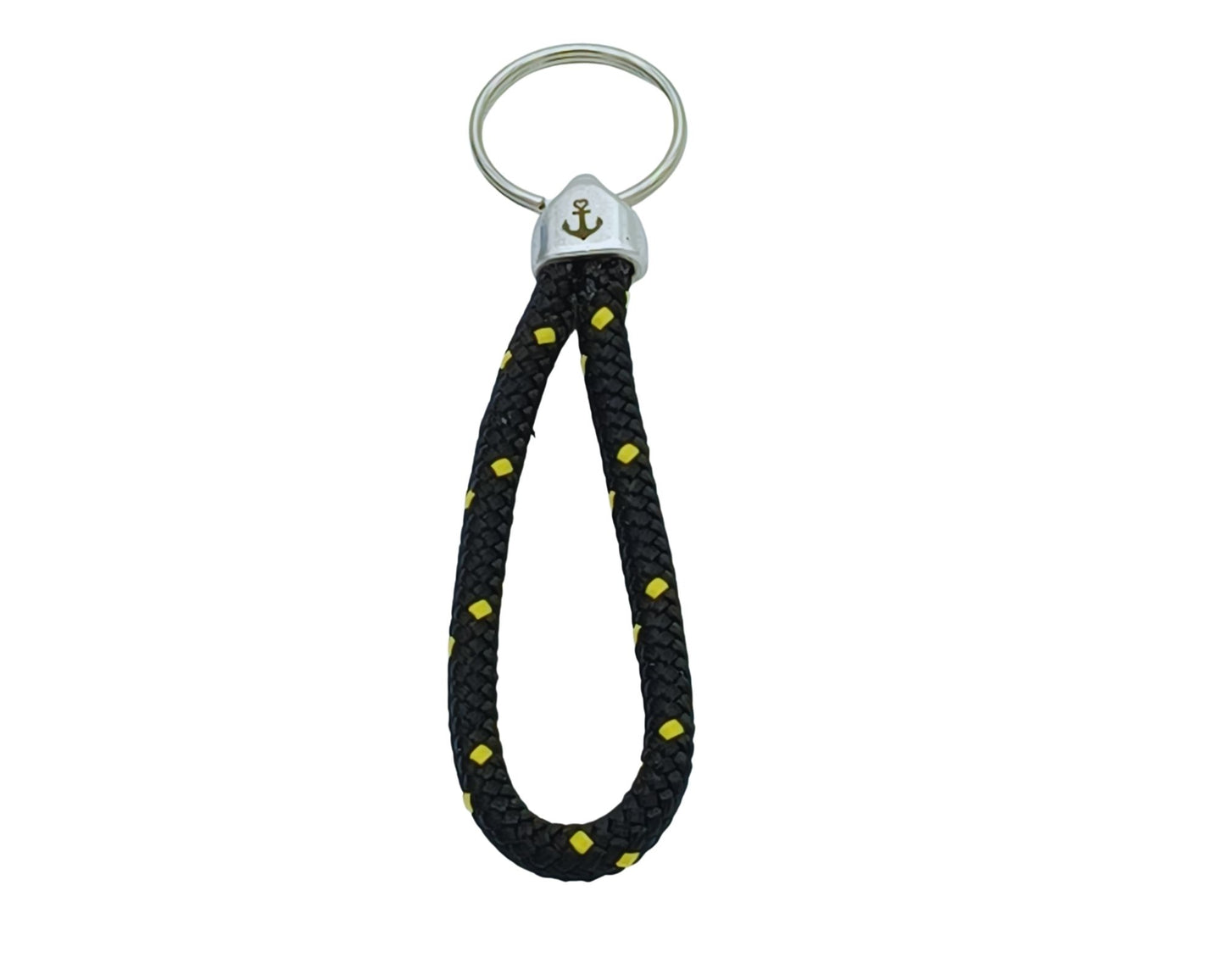 Segelseil Schlüsselanhänger 5mm Einfachschlaufe, schwarz gelb, Anker