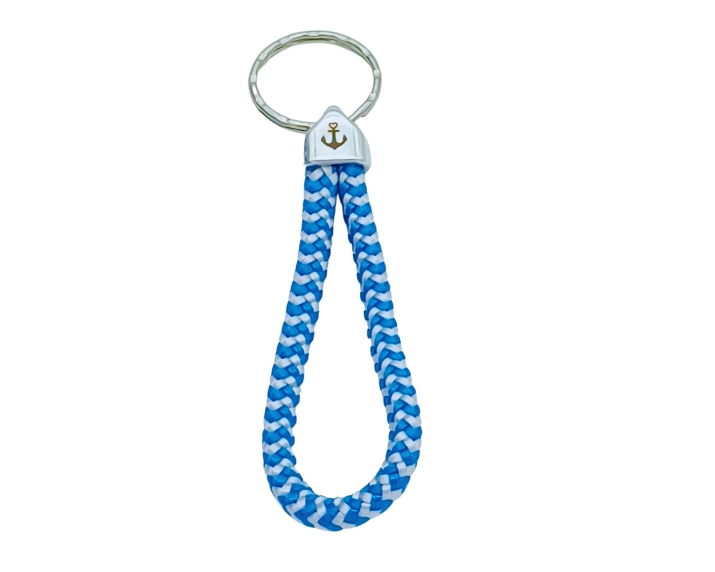 Segelseil Schlüsselanhänger 5mm Einfachschlaufe, blau weiß, Anker