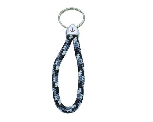 Segelseil Schlüsselanhänger 5mm Einfachschlaufe, schwarz weiß grau, Anker