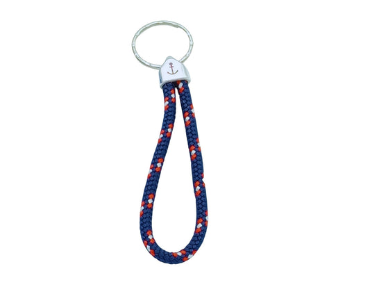 Segelseil Schlüsselanhänger 5mm Einfachschlaufe, blau weiß rot, Anker
