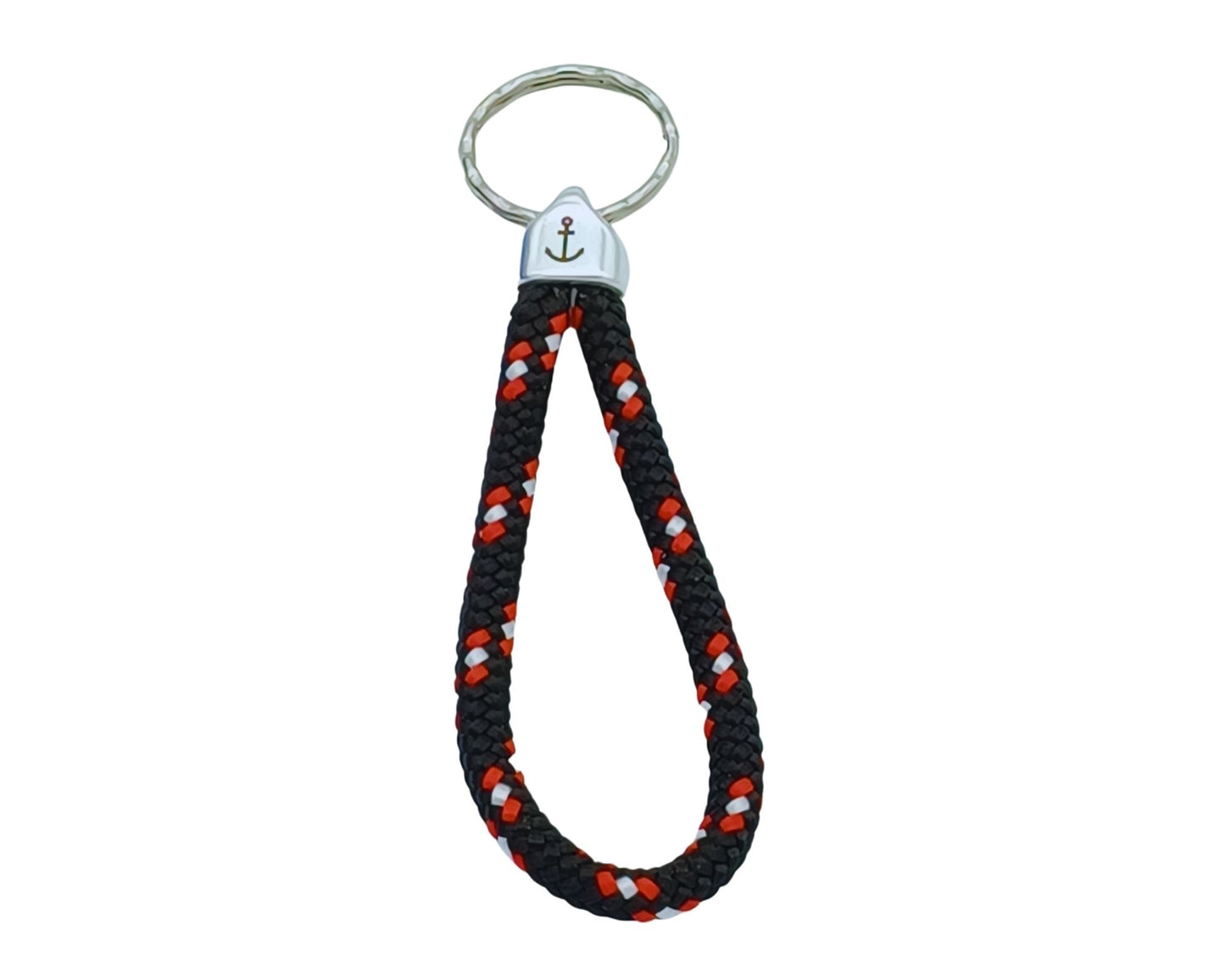 Segelseil Schlüsselanhänger 5mm Einfachschlaufe, schwarz rot weiß, Anker