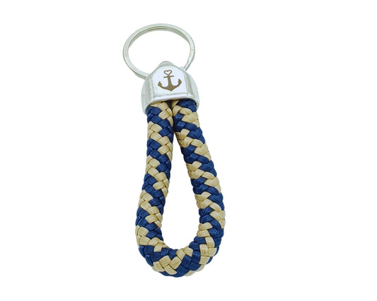 Segelseil Schlüsselanhänger 10mm Einfachschlaufe, blau braun, Anker