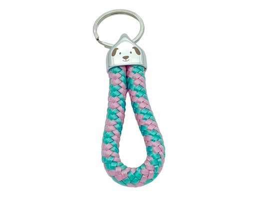 Segelseil Schlüsselanhänger 10mm Einfachschlaufe, grün rosa, Hund