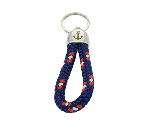 Segelseil Schlüsselanhänger 10mm Einfachschlaufe, blau weiß rot, Anker