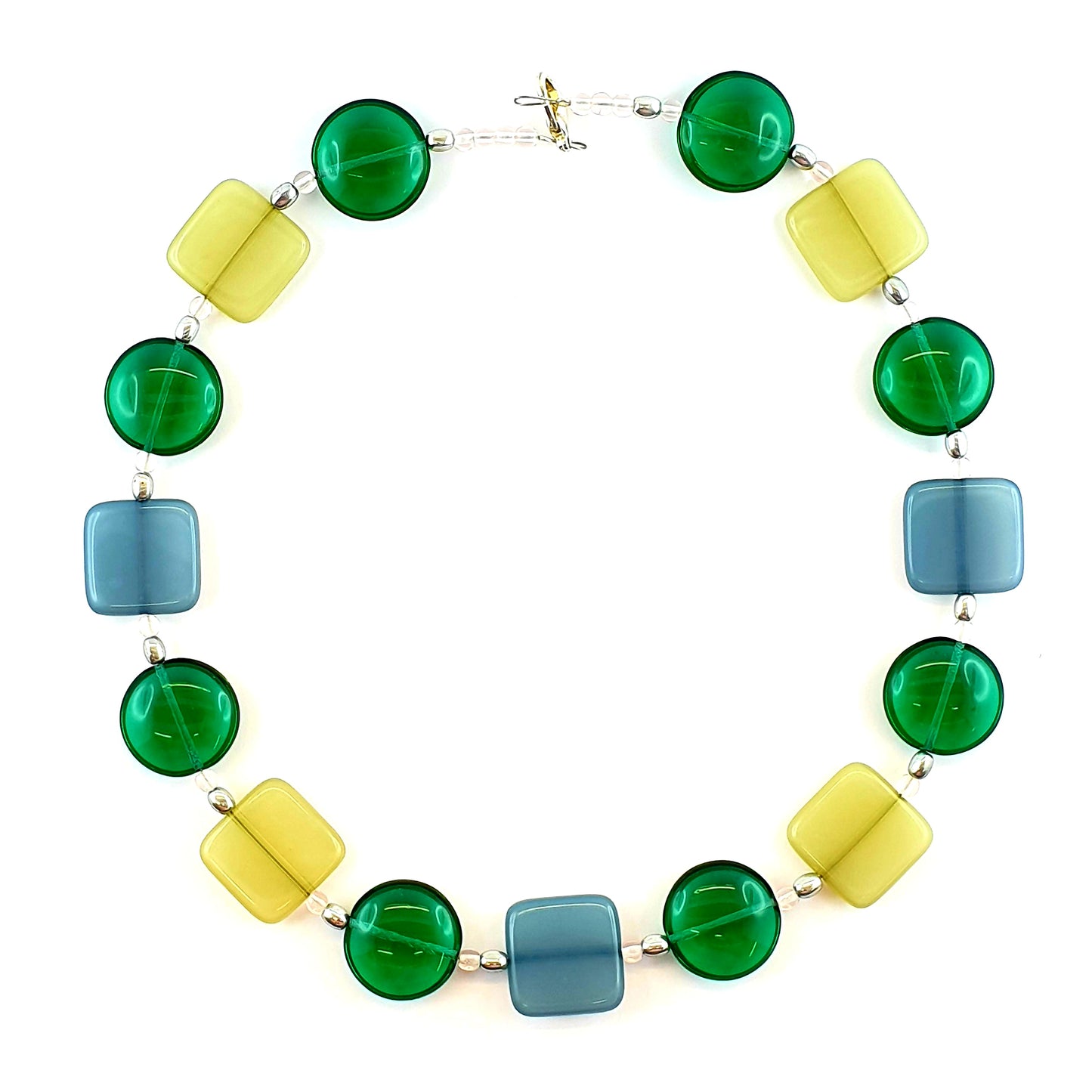 Halskette Kamelie - Böhmische Glasperlen in Rechteckform mit Silberelement
