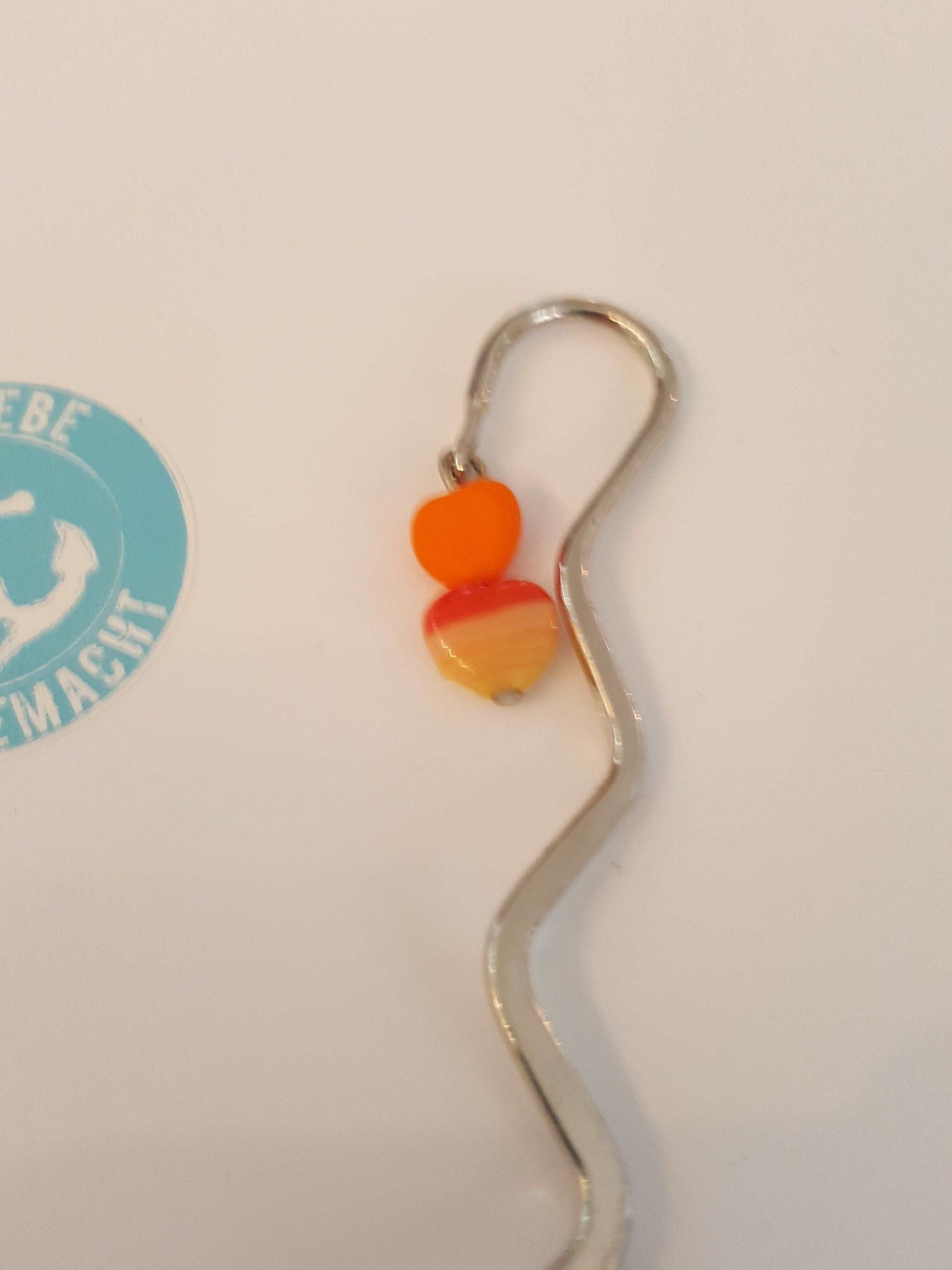 [perleperle] - Lesezeichen - versilberter Stab mit Perlen aus böhmischem Glas - Herz - Lesezeichen - [handgefertigter Modeschmuck]
