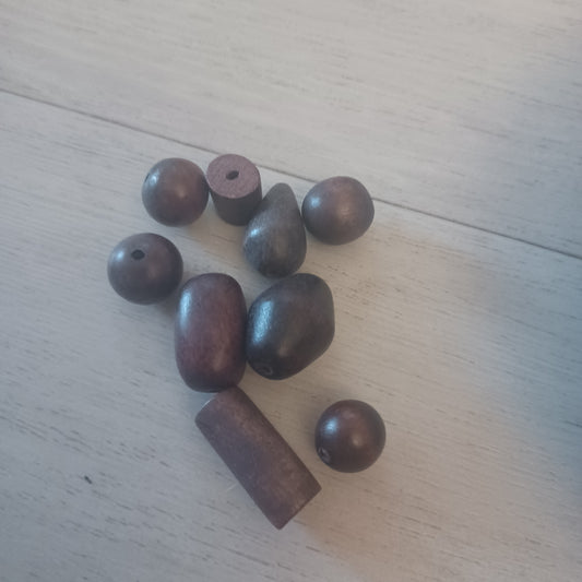 Holzperlen lose, diverse Formen, braun, 125g