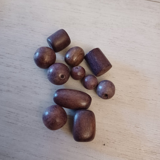 Holzperlen lose, diverse Formen, braun 50g