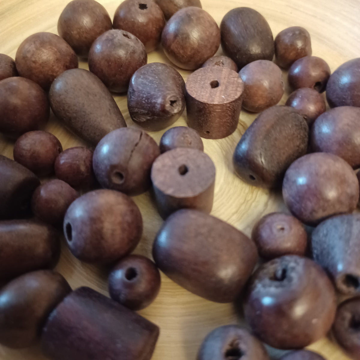 Holzperlen lose, diverse Formen, braun 50g