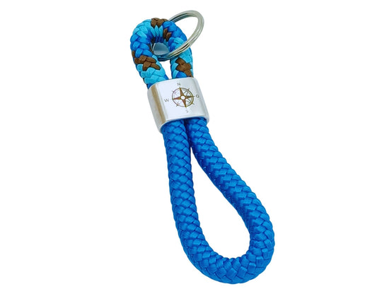 Segelseil 8er Schlüsselanhänger 10mm, blau / türkis braun, Kompass