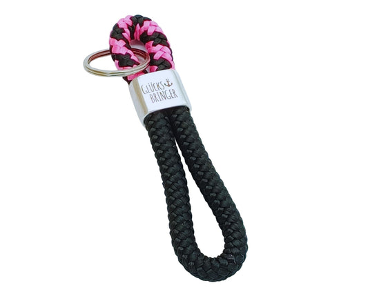 Segelseil Schlüsselanhänger, schwarz / pinkschwarz, Glücksbringer Anker