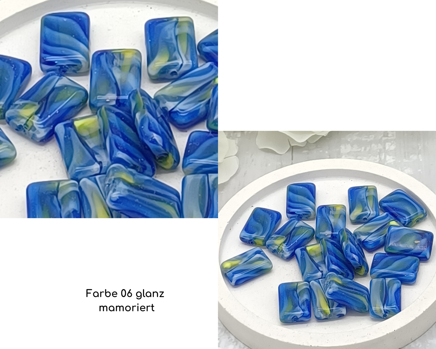 Plättchen Rechteck lang flach, AB beschichtet, marmoriert 5 Stück