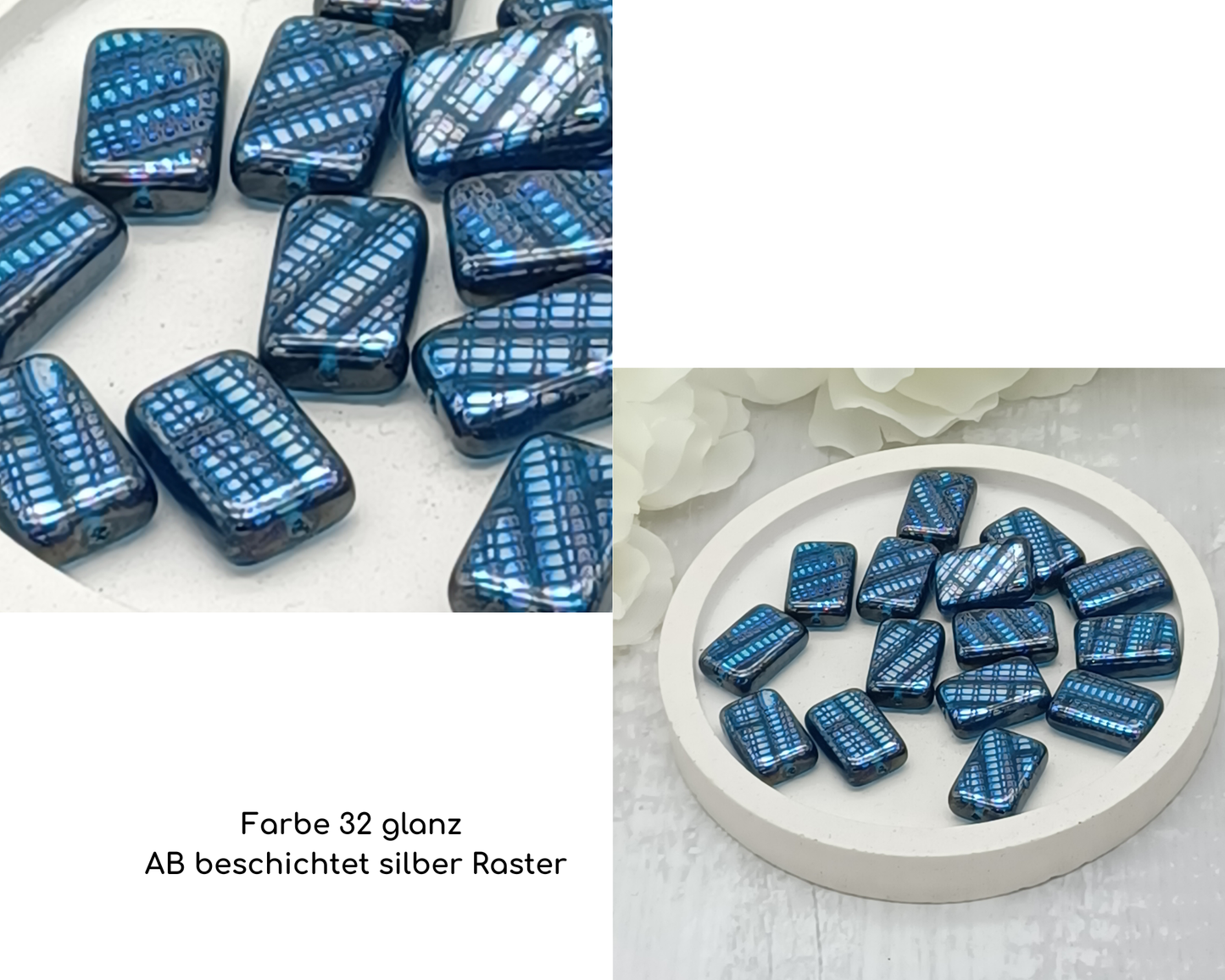 Plättchen Rechteck lang flach, AB beschichtet, marmoriert 5 Stück