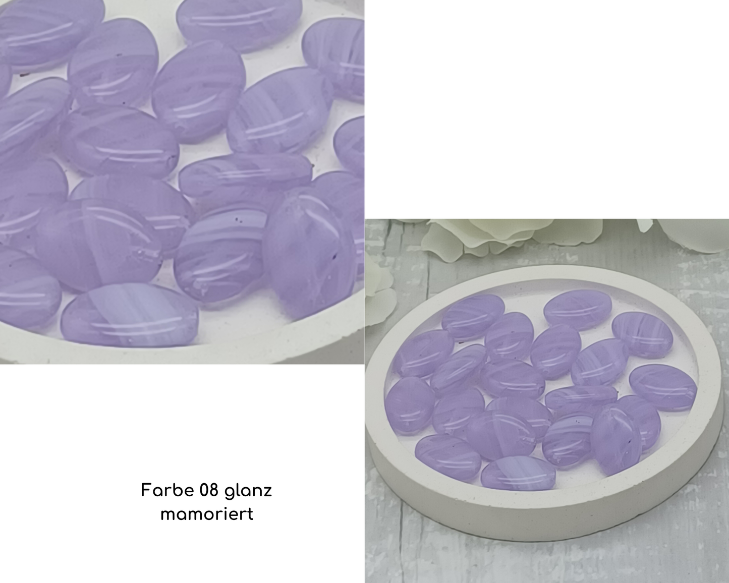 Plättchen, flach Oval, glanz-matt mamoriert, 6 Stück