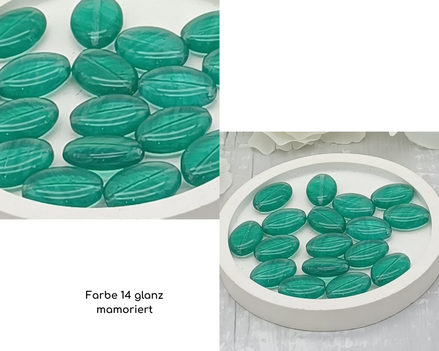 Plättchen, flach Oval, glanz-matt mamoriert, 6 Stück