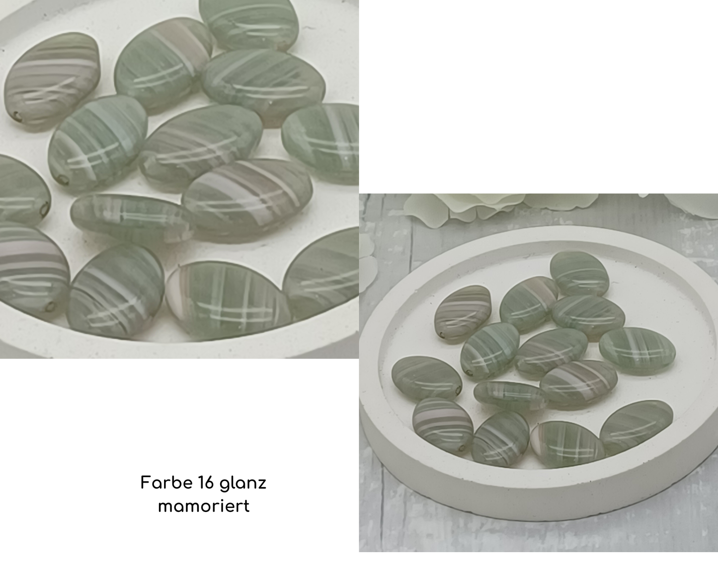 Plättchen, flach Oval, glanz-matt mamoriert, 6 Stück