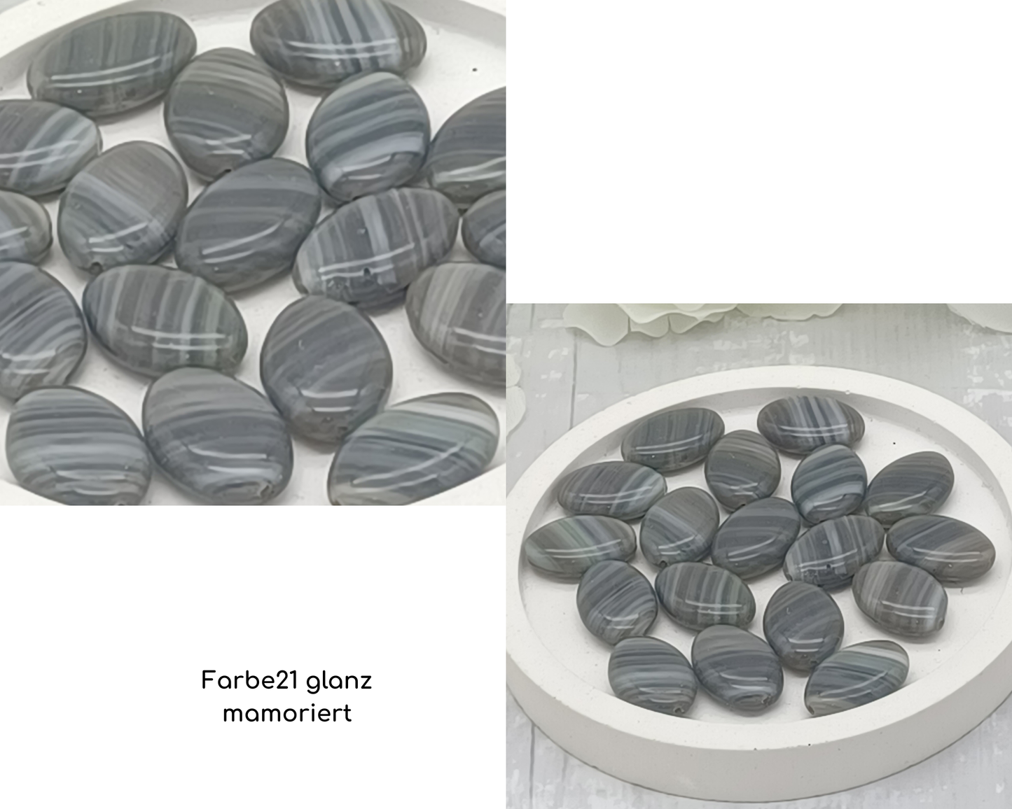 Plättchen, flach Oval, glanz-matt mamoriert, 6 Stück