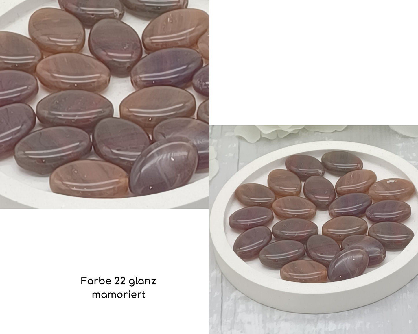 Plättchen, flach Oval, glanz-matt mamoriert, 6 Stück