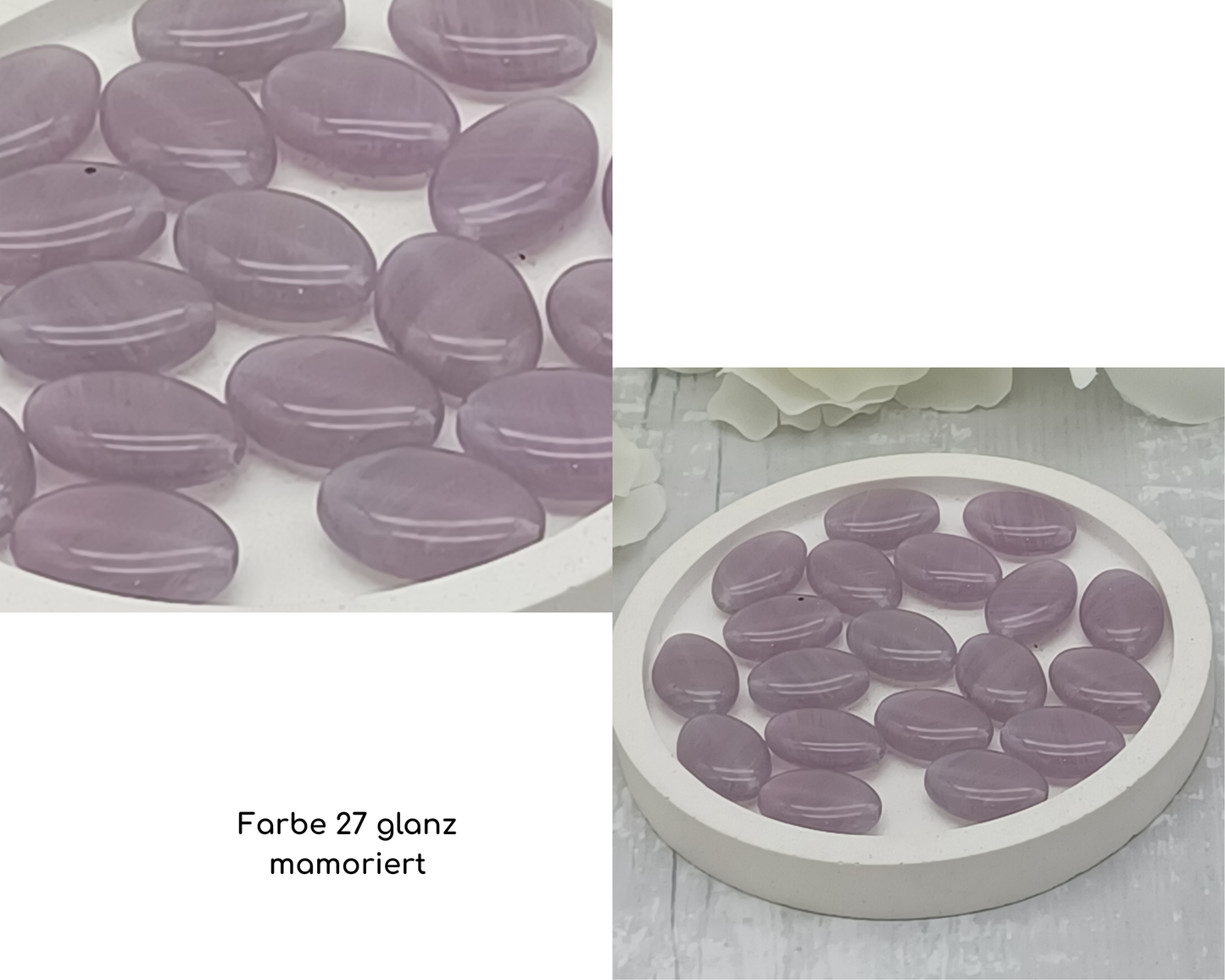 Plättchen, flach Oval, glanz-matt mamoriert, 6 Stück