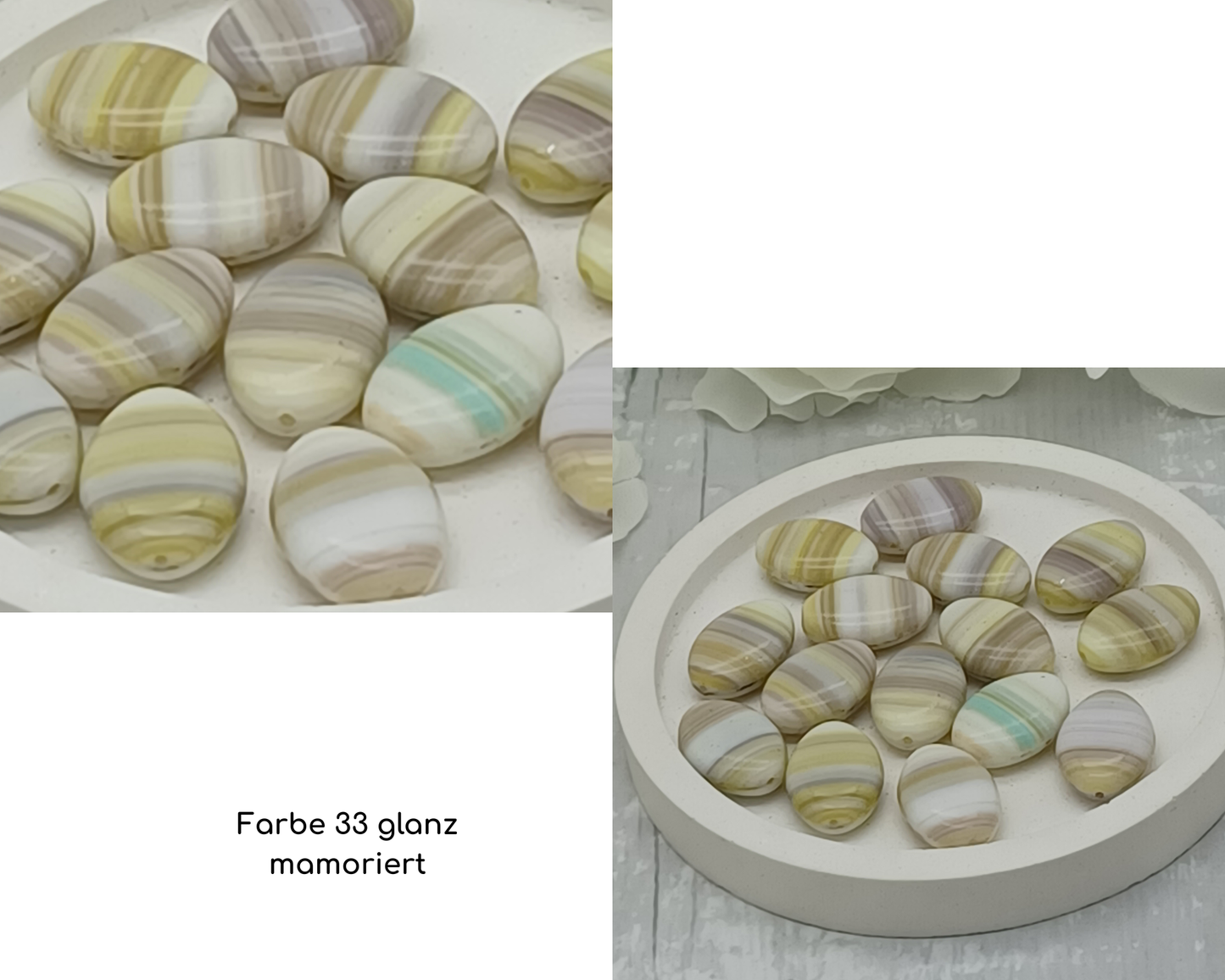 Plättchen, flach Oval, glanz-matt mamoriert, 6 Stück