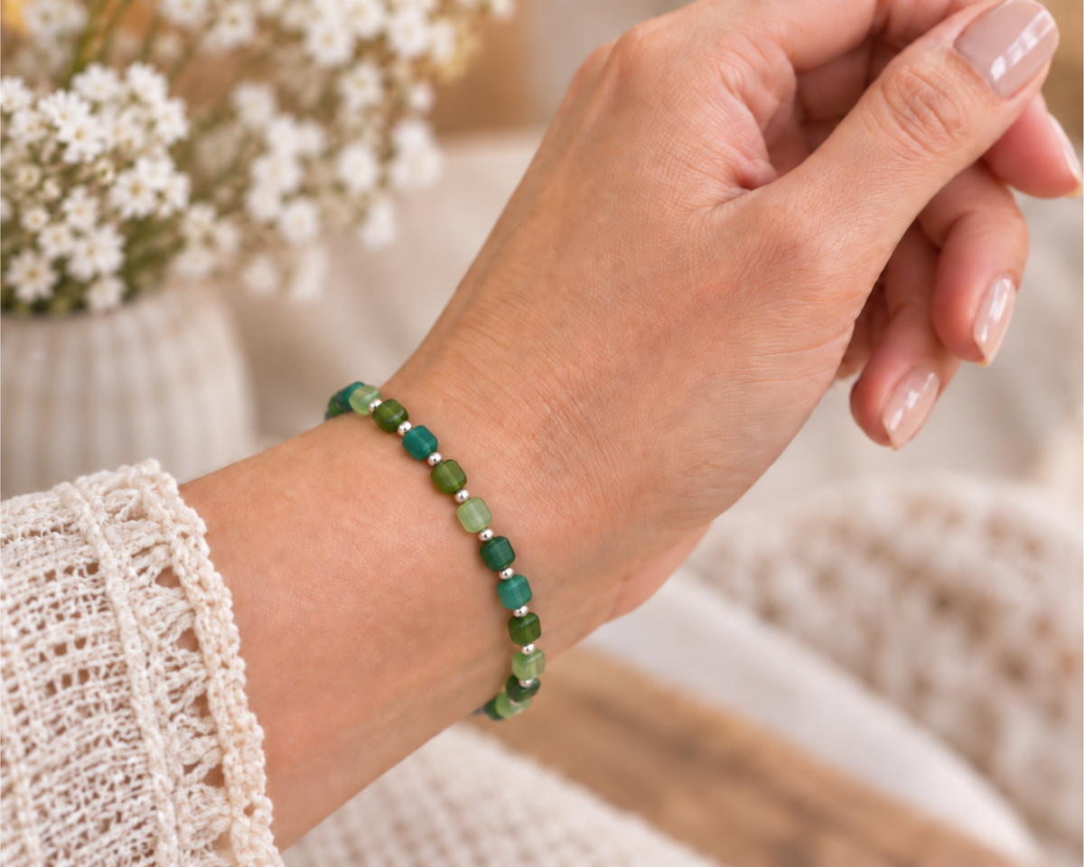 Armband Glasperlen, Würfelform, Lillie