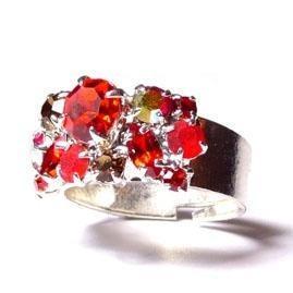 [perleperle] - Ring mit glitzernden Swarovski-Steinen- orange rot - Fingerringe - [handgefertigter Modeschmuck]