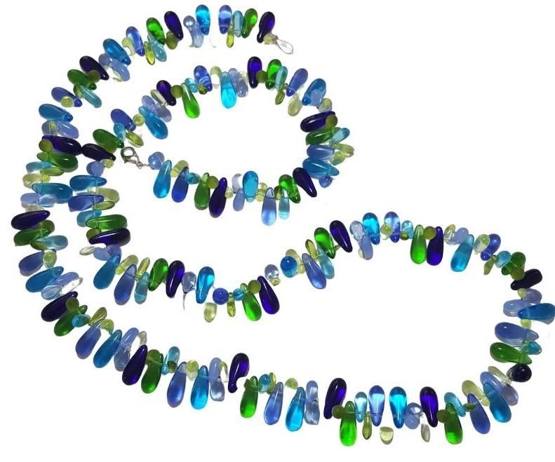 [perleperle] - Collier Sonnenhut - Böhmische Glasperlen in Tropfenform lange Version - Blautöne - Kette - [handgefertigter Modeschmuck]