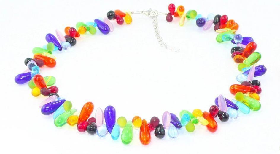 [perleperle] - Collier Sonnenhut - Böhmische Glasperlen in Tropfenform - bunt - Kette - [handgefertigter Modeschmuck]
