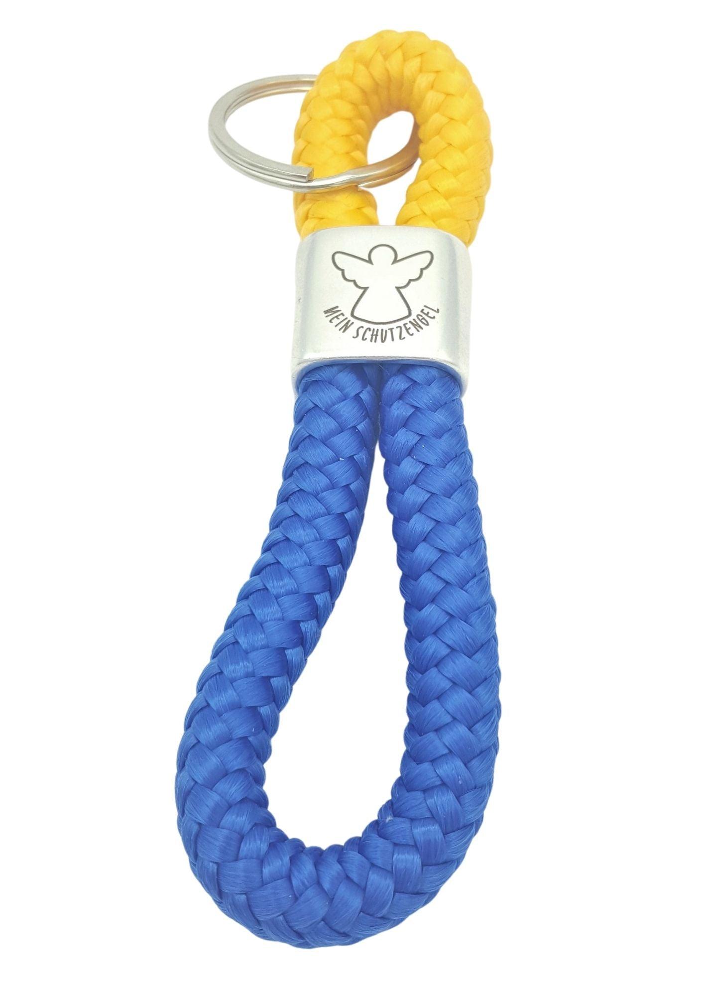 [perleperle] - Segelseil Schlüsselanhänger, gelb / blau, "Schutzengel" #Ukraine - Schlüsselanhänger - [handgefertigter Modeschmuck]